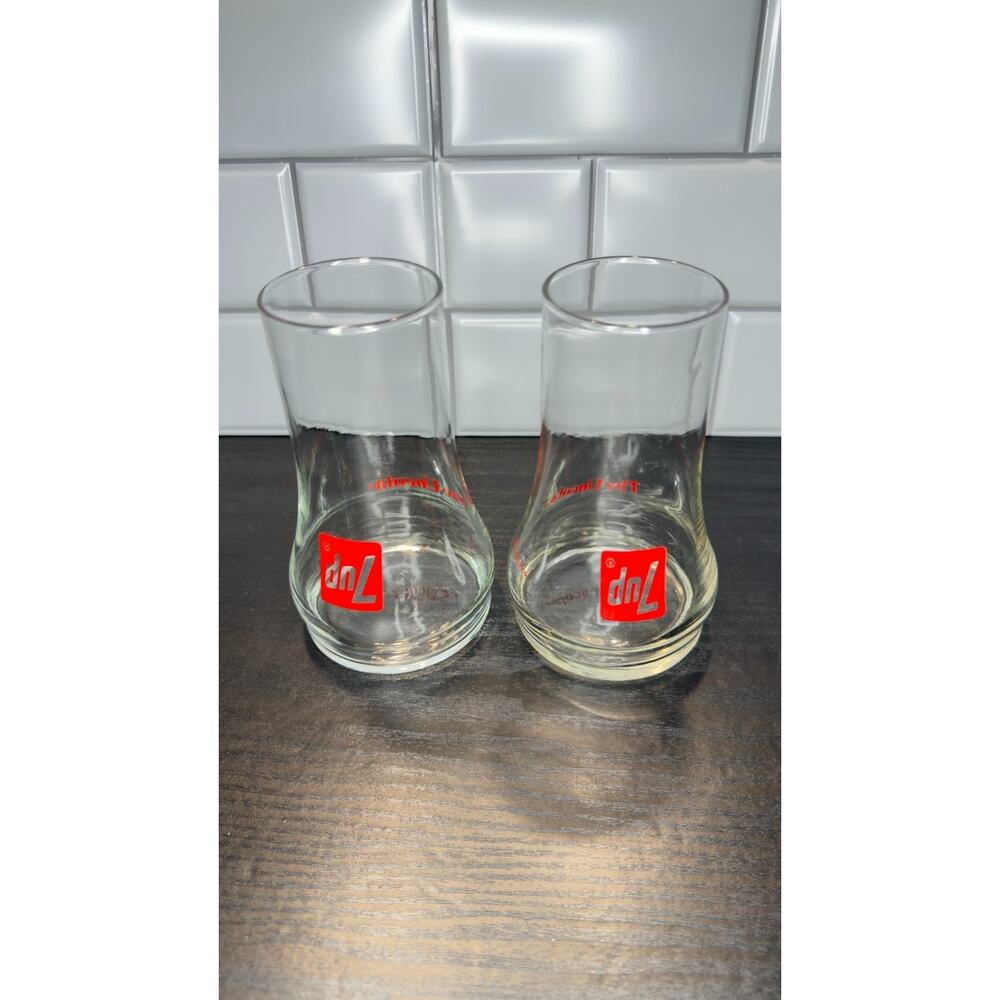 Vintage Set of 2 7Up The Uncola Upside Down Soda Glasses - 1980s Retro
